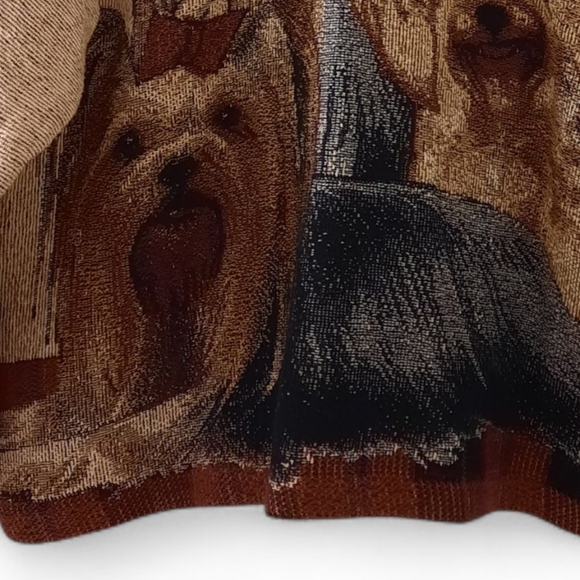 Vtg SUGAR STREET WEAVER Yorkshire Terrier Tapestry Jacket Cardigan Dogs Cottage - Picture 15 of 16